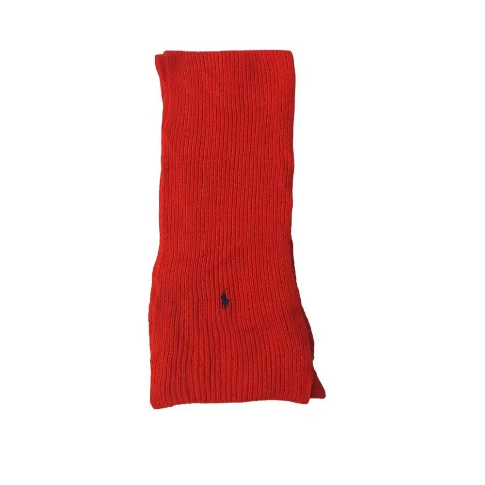 POLO Ralph Lauren 80s Vintage Red Knit Scarf Black Embroidered Polo Logo Scarves - Picture 2 of 8